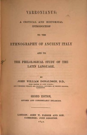 Varronianus: a critical and historical introduction to the ethnography of ancient Italy and to the philological study of the latin language