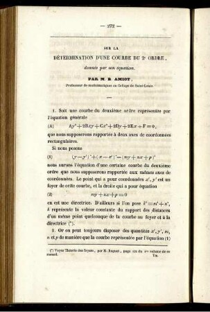 Sur la détermination d´une courbe du 2 ordre.