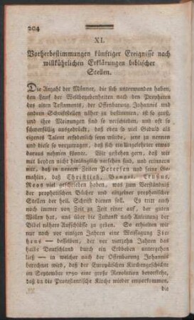 XI. Vorherbestimmungen künftiger Ereignisse nach willkührlichen Erklärungen biblischer Stellen