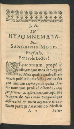 In Hypomnemata De Sanguinis Motu.