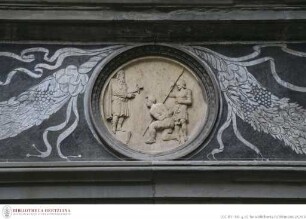 Acht Reliefmedaillons mit Szenen nach antiken Gemmen und Medici Wappen, Clementia-Szene: Ein Gefangener wird vor einen Heerführer gebracht