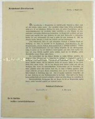 Rundschreiben des Reichsbank-Direktoriums an alle Landwirtschaftskammern zur 7. Kriegsanleihe