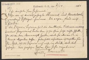Brief an Ludwig Strecker  und B. Schott's Söhne : 07.10.1910