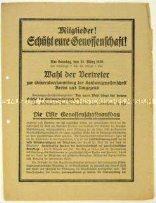 Aufruf zur Wahl der Generalversammlung der Konsumgenossenschaft Berlin und Umgegend 1925