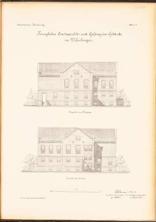 Amtsgericht und Gefängnis, Weferlingen: Ansicht der Westseite und der Ostseite 1:100