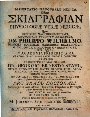 Dissertatio Inauguralis Medica Sistens Skiagraphian Physiologiae Verae Medicae