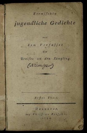 Vermischte jugendliche Gedichte : Erster Theil