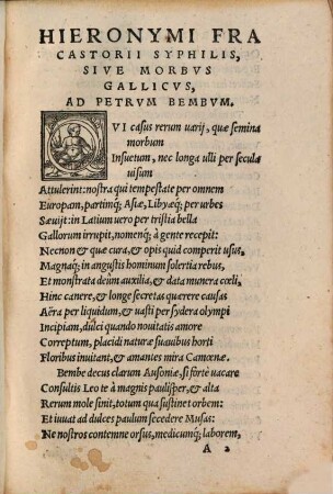 Hieronymi Fracastorii Syphilis sive morbus gallicus