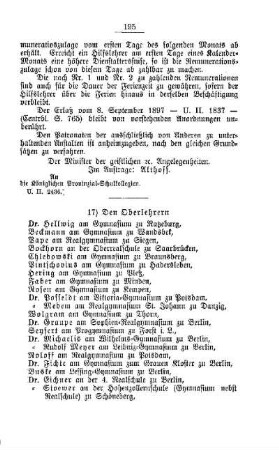 [Beilegung des Charakters als Professor an Oberlehrer höherer Lehranstalten. Bekanntmachung] : [D. Höhere Lehranstalten]