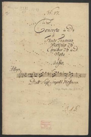 Konzerte; fl, strings, cor (2); D-Dur
