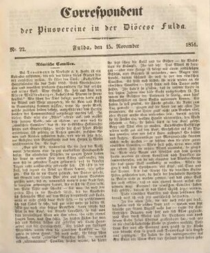 Nr. 22. Fulda, den 15. November 1851.