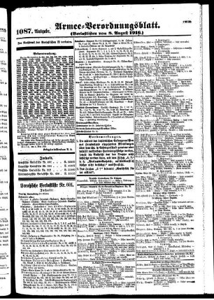 1087.Ausgabe. Dienstag, 8. August 1916