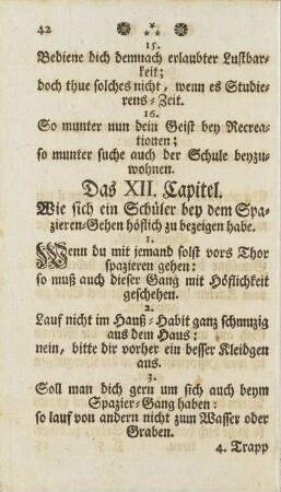 Das XII. Capitel. Wie sich ein Schüler bey dem Spazieren-Gehen höflich zu bezeigen habe