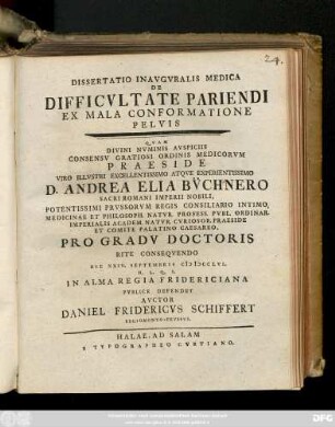 Dissertatione Inavgvralis Medica De Difficvltate Pariendi Ex Mala Conformatione Pelvis