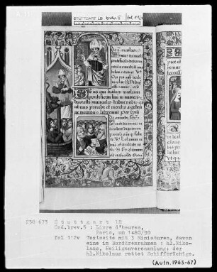Lateinisches Stundenbuch (Livre d'heures) — Textseite mit drei Miniaturen, Folio 112verso
