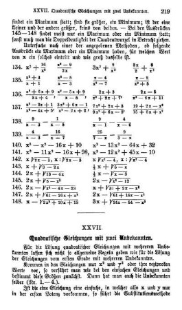 XXVII. Quadratische Gleichungen mit zwei Unbekannten.