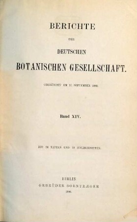 Berichte der Deutschen Botanischen Gesellschaft. 14. 1896