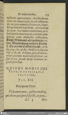 Quibus Modis Ius Patriae Potestatis Solvitur, Tit. XII.