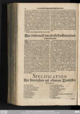 Specification Der hinterlassenen und erbeuteten Türckischen Munition.