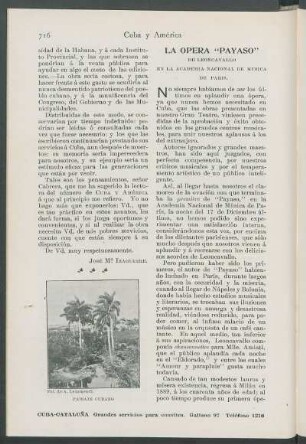 La ópera "Payaso". : De Leoncavallo. En la Academia Nacional de Música de París.