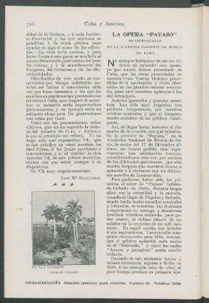 La ópera "Payaso". : De Leoncavallo. En la Academia Nacional de Música de París.