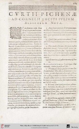 Curtii Pichenae ad Cornelii Taciti Iulium Agricolam Notae
