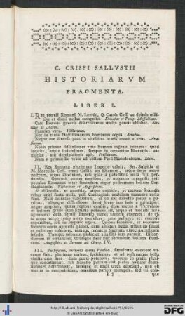 C. Crispi Sallustii Historiarum Fragmenta (Lib. I - VI).