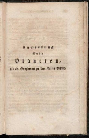 Anmerkung über die Planeten, als ein Supplement zu dem fünften Gesang.