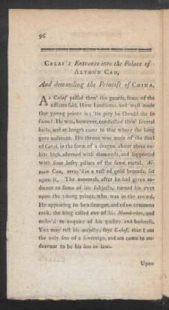 Calaf's Entrance into the Palace of Altoun Can, And demanding the Princess of China