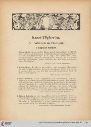 A. Arbeiten in Steingut (Nr. 1 - 90)