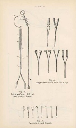 Brüngs'scher Griff mit verlängerbarer Zange ; Zangen-Ansatzstücke nach Brünings ; Ansatzstücke nach Starck