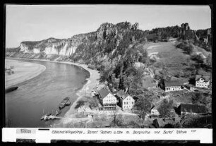 Kurort Rathen an der Elbe mit Burgruine und Bastei-Wände
