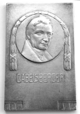 Gabelsberger-Plakette (einseitig) : Sammlung Beinhorn. Gabelsberger-Plakette (einseitig). Bronze, versilbert; Maße 75 x 48 mm, Gewicht 96,3 g (vor 1913; G. Juhasz). Dresden: SLUB R c 0134