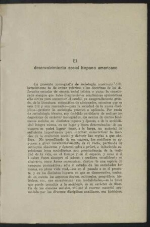 El desenvolvimiento social hispano americano