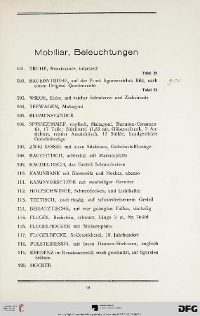 Mobiliar, Beleuchtungen (Nr. 101-192)