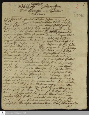 Reisetagebuch von Johann Balthasar Kohlhoff und Christian Friedrich Schwartz.