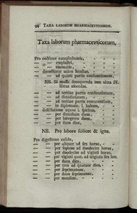 Taxa laborum pharmaceuticorum. / Preiß für die Mühe der Apotheker.