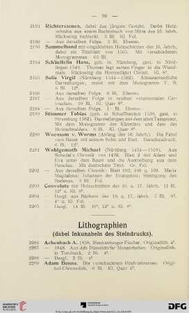 Lithographien, dabei Inkunabeln (Nr. 2206-2304)