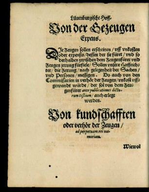 Von der Gezeugen Expens.
