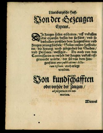 Von der Gezeugen Expens.