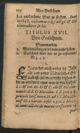 Titulus XVII. Von Entlehnen.