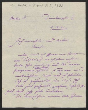 Brief an Ferruccio Busoni, 19.10.1921