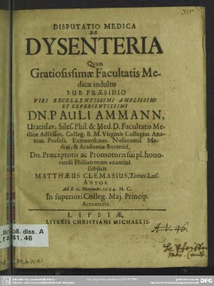 Disputatio medica de dysenteria