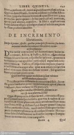 I. DE INCREMENTO librationis.