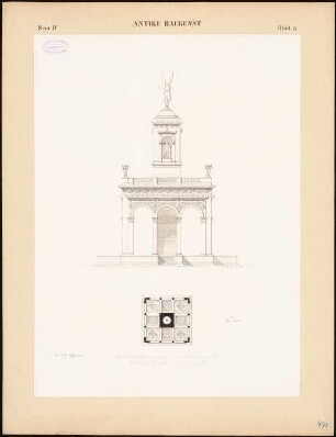 Römisches Denkmal: Ansicht, Grundriss, Mosaik