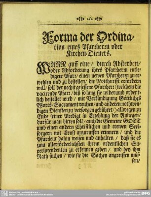 Forma der Ordination eines Pfarrherrn oder Kirchen-Dieners