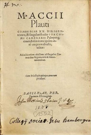 M. Accii Plauti Comoediae XX.