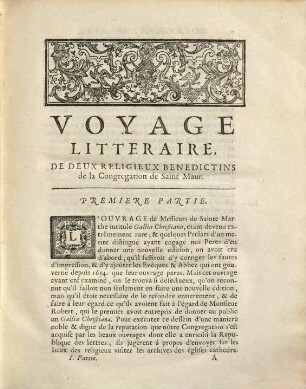 Voyage littéraire de deux religieux Benedictins de la Congregation de Saint Maur ... : ouvrage enrichi de figures. 1