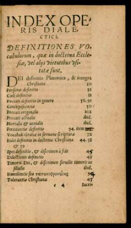 Definitiones vocabulorum,quae in doctrina Ecclesiae, vel aliis virtutibus usitatae sunt.