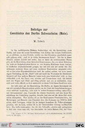 Beiträge zur Geschichte des Dorfes Schwanheim (Main)